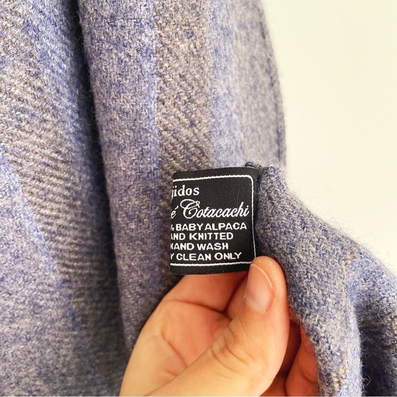 Baby Alpaca Scarf Tejidos Jose Cotacachi Ecuadorian Hand Knit striped blue grey - Picture 5 of 8